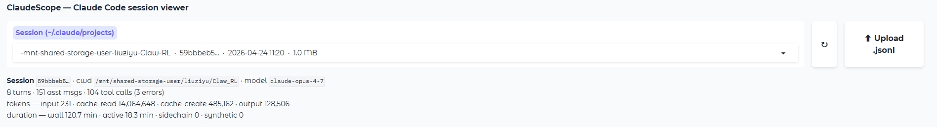 Session picker and summary
